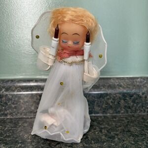 Vtg Christmas 10-Light Angel Tree Top Topper Blonde Works 8" Sheer Fabric